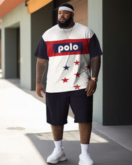 Men's Plus Size Color Matching POLLD Two-Piece Set