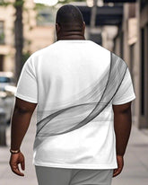 Men's Plus Size Daily Casual White Gradient Line Print Henry Collar Button Short Sleeve T-Shirt