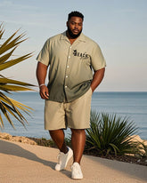 Big & Tall Men's Hawaiian Vacation Army Green Gradient Alphabet Print Shirt Shorts Suit