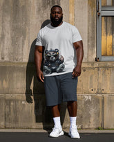 Men's Hip Hop Street Fashion Cartoon Jacket Bear Printed Casual Big Size Short Sleeve T-shirt Shorts Set