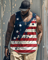 Big & Tall Men's Independence Day Star Flag Printed Round Neck Sleeveless Vest