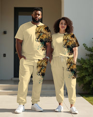 Couple Focused Leopard Love Symbolic T-Shirt Trousers Suit Large Size