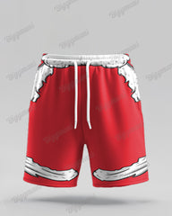 Men's Big and Tall Santa Cosplay Red Print T-Shirt Shorts Set