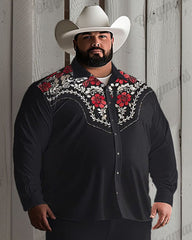 Men's Big & Tall Western Embroidered Rose Long Sleeve Shirt Pants Set