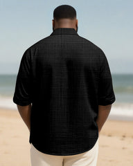 Big & Tall Men's Daily Black Geometric Print Long Sleeve Bamboo Hemp Texture Shirt