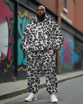 Men's White Leopard Print Plus Size Hoodie Suit