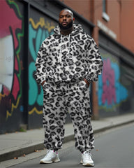 Men's White Leopard Print Plus Size Hoodie Suit
