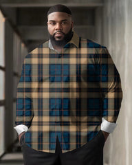 Casual Plaid Printed Lapel Men's Long Sleeved Oversized Shirt