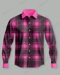 Men's Big & Tall Pink and Black Plaid Lapel Long Sleeve Shirt
