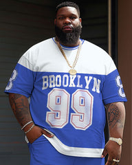 Street Casual Simple Colorblock Letter Number Print Large Men's Set