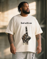 Big & Tall Men's Graffiti Finger God With Me Printed T-Shirt Trousers Suit