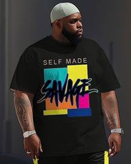 Casual Sports Color Block Letter Print Large Men's Set