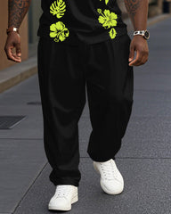 Fluorescent Green Polo Shirt Trousers Suit Men's Plus Size