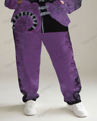 Women's Plus Size Jogging Suit Tie Dye Cat Print Hoodie and Pants Set