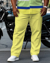 Men's Plus Size Rainbow Striped Short Sleeve Shirt Trousers Suit