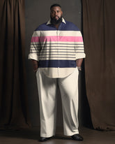 Men's Plus Size Casual Gentleman Color Block Long Sleeve Lapel 2 Shirt Set