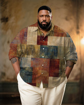 Big & Tall Men's Vintage Annual Ringed Artistic Print Long Sleeve Bamboo Hemp Texture Shirt