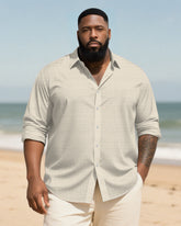 Big & Tall Men's Daily Solid Long Sleeve Bamboo Hemp Texture Shirt