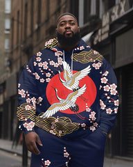 Men's Plus Size Tokyo Ukiyo Full Moon Crane Hoodie Suit