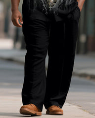 Big & Tall Men's Black Love Skull Print Short Sleeve Shirt Pants Suit