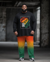Big & Tall Men's Juneteenth Gradient Letter Print Long Sleeve T-shirt Trousers Suit