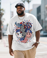 Big & Tall Men's Independence Day Flag Cartoon Printed Round Neck Short Sleeve T-Shirt