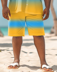 Men's Plus Size Hawaiian Gradient Contrast Print Shirt Shorts Suit