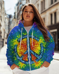 Women's Plus Size Tie Dye Long Sleeve Zipper Hoodie