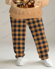 Women's Big and Tall Tracksuit Gnome Print Hoodie and Plaid Pants Set