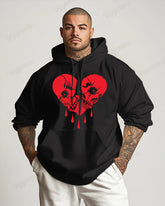 Cotton-Double Bone Love Pattern Printed Men's Loose Oversized Hoodie
