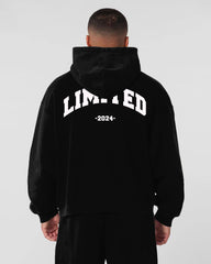 Jacquard Alphabet Print Oversize Cotton Hoodie Front And Back