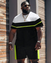 Street Casual Colorblock Striped Print Large Men's Set