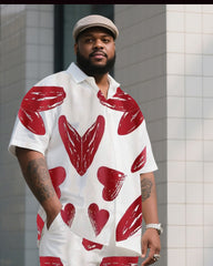 Big Boy Valentine Print Short Sleeve Shirt Trousers Suit