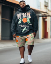 Men's Big & Tall Hip Hop Orange Angel Outrank Graffiti Hoodie Shorts Two Piece Set