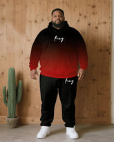 Big & Tall Men Fall/Winter Joker Casual Black & Red Gradient Chest King Printed Hoodie Suit