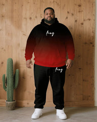 Big & Tall Men Fall/Winter Joker Casual Black & Red Gradient Chest King Printed Hoodie Suit