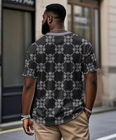Men's Plus Size Daily Casual Black Grey Diamond Geometric Print Henry Collar Button Short Sleeve T-Shirt
