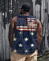 Big & Tall Men's Independence Day Blue Star Flag Print Round Neck Sleeveless Vest