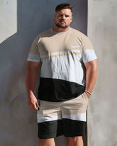 Men's Plus Size Casual Simple Khaki Colorblock Print T-Shirt Shorts Suit