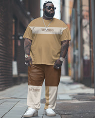 Men's Large Simple Colorblock Alphabet Print T-shirt Trousers Suit