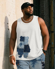 Big & Tall Men's Blue Denim Bear Print Tank Top Shorts Suit