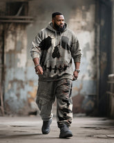 Big & Tall Men's Halloween Skull Face Contrast Stitch Print Hoodie Suit