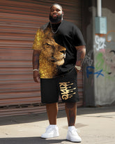 Men's Plus Size Black Lion King T-Shirt Shorts Suit