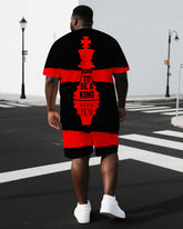 Big & Tall Men's Bold Chess BE A KING Punk Style Back Lettering Short-Sleeve T-shirt 2-Piece Set