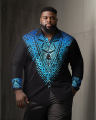 Men's Classic Casual Plus Size Black Graphic Long Sleeve Lapel Shirt