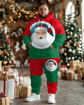 Men's Christmas Colorblock Santa Print Plus Size Hoodie Sweatpants Set