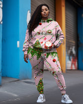 Women's Plus Size Santa Color Lights Hoodie Set Two Piece