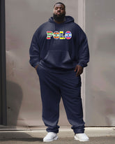 Mens Street Fashion Striped Alphabet Print Plus Size Hoodie Suit