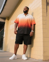 Big Man's Three Color Gradient Micro Label Short Sleeve Shirt Shorts Suit