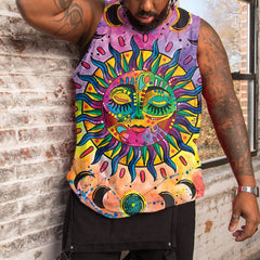 Men's Tie Dye Sun Tarot Plus Size Vest